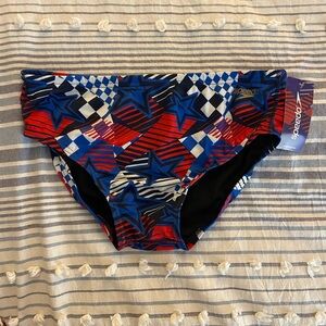 Speedo Geometric Star Swim Briefs - Red, Blue, Black